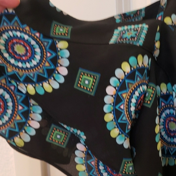 New York & Company Black and Blue Ruffled Flutter Sleeve Blouse - Picture 3 of 3